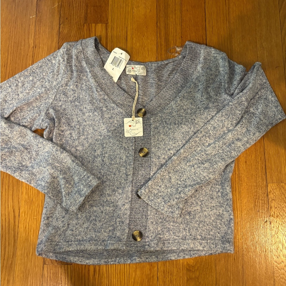 Poof! Soft Blue Button-Up Cardigan